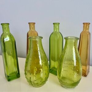 6 Yellow and Green Glass Vases